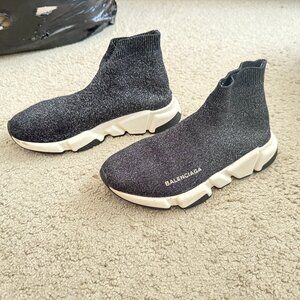 $995 Authentic BALENCIAGA Speed Made in ITALY Women's Black High Trainers Sz.38